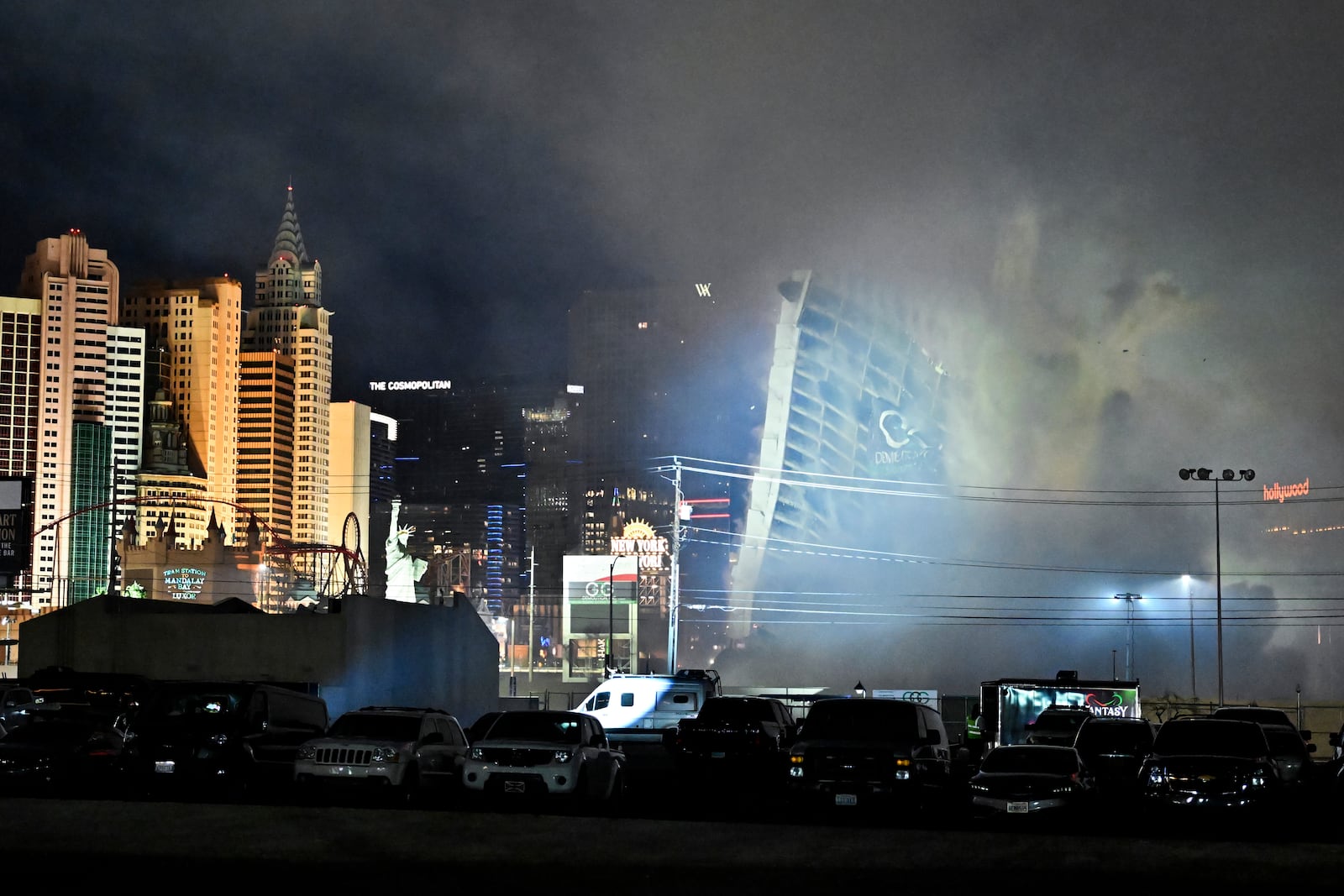 The Tropicana Las Vegas hotel tower is imploded Wednesday, Oct. 9, 2024, in Las Vegas. (AP Photo/David Becker)