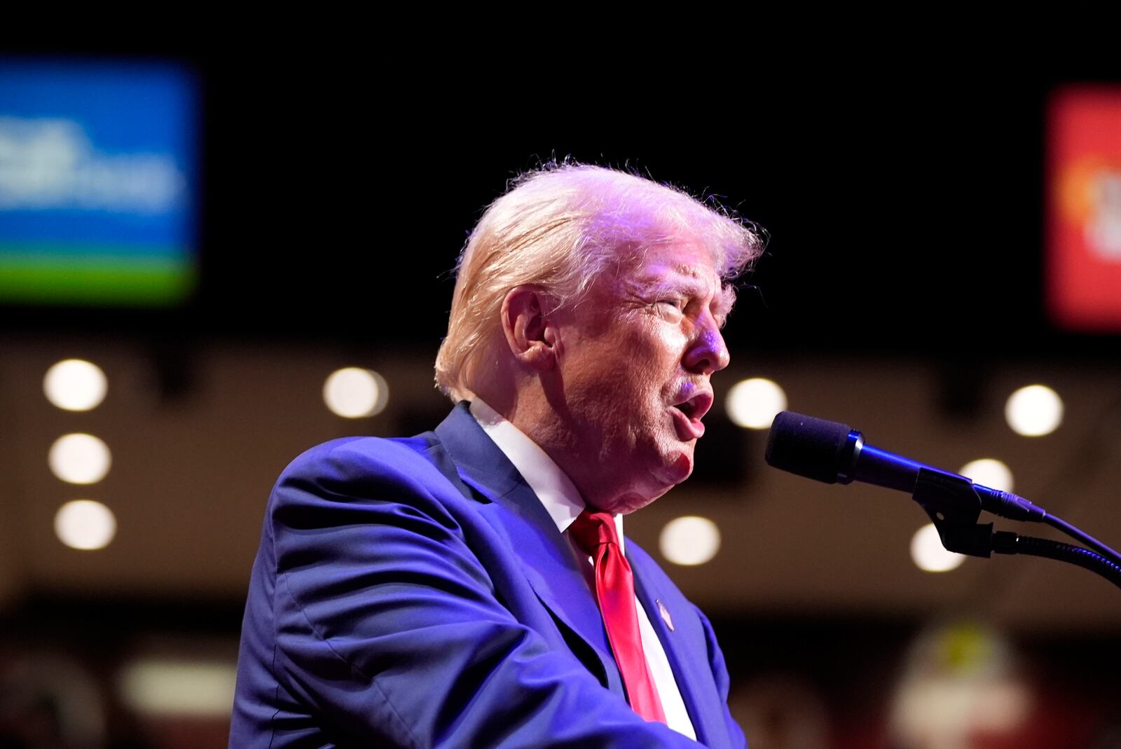 Republican presidential nominee former President Donald Trump speaks at a campaign event at the Indiana University of Pennsylvania Ed Fry Arena, Monday, Sept. 23, 2024, in Indiana, Pa. (AP Photo/Alex Brandon)