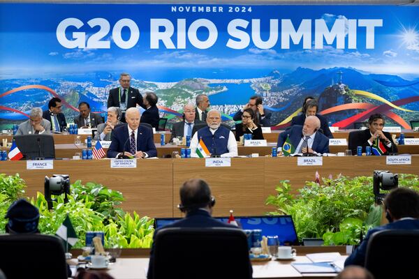 President Joe Biden speaks during the second day of the G20 Summit at the Museum of Modern Art in Rio De Janeiro, Brazil, Tuesday, Nov. 19, 2024. (Saul Loeb/via AP, Pool)