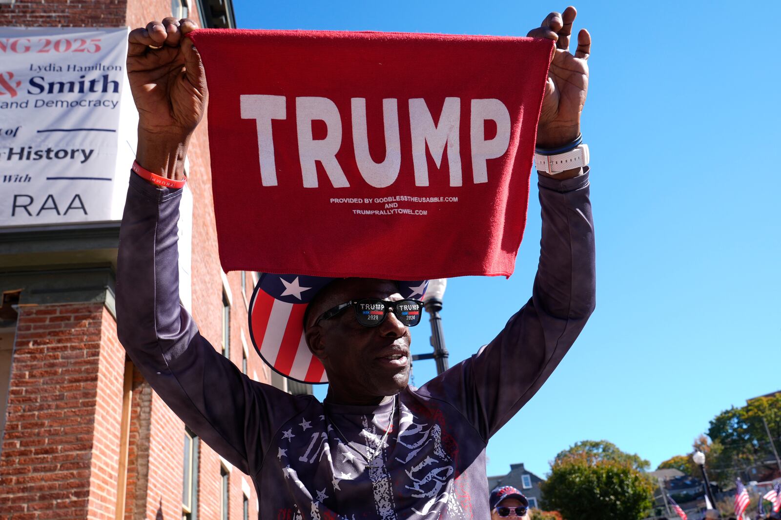 Ken Lane, of Lancaster, Pa., is pictured outside the Lancaster Convention Center, Sunday, Oct. 20, 2024, where Republican presidential nominee former President Donald Trump will hold a town hall. (AP Photo/Susan Walsh)