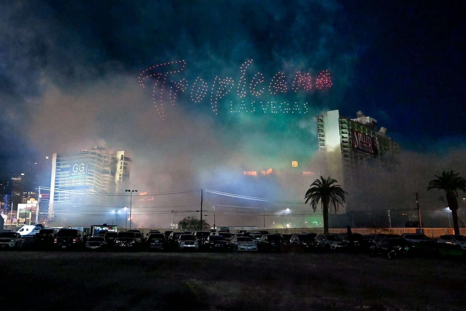 Tropicana Las Vegas hotel towers are imploded Wednesday, Oct. 9, 2024, in Las Vegas. (AP Photo/David Becker)