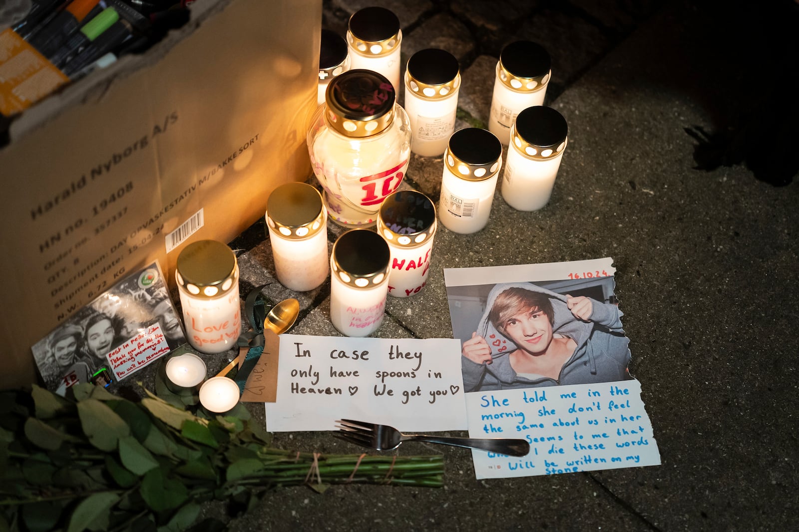 A memorial service for the deceased singer Liam Payne is pictured at Forum in Copenhagen, Thursday, Oct. 17, 2024. (Emil Nicolai Helms/Ritzau Scanpix via AP)