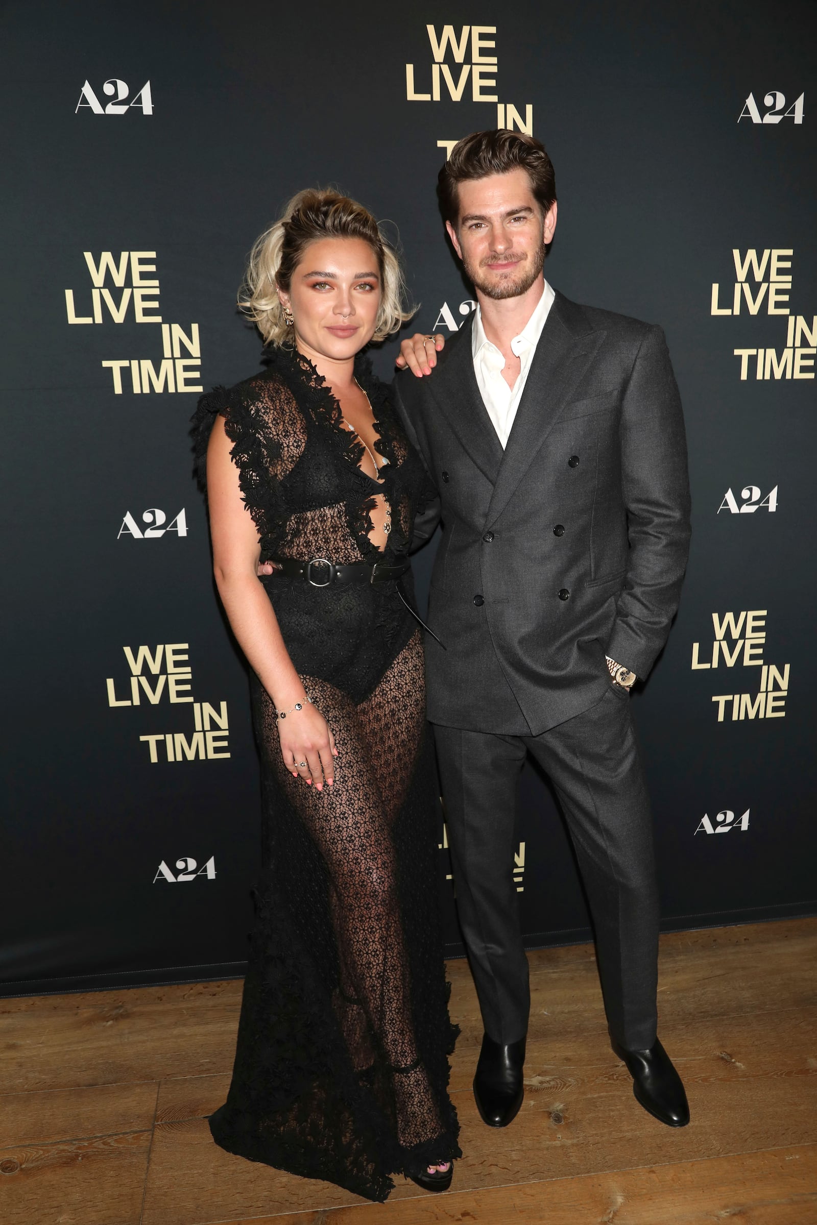 Florence Pugh and Andrew Garfield attend a screening of "We Live in Time" at the Crosby Street Hotel on Monday, Sept. 9, 2024, in New York. (Photo by Greg Allen/Invision/AP)