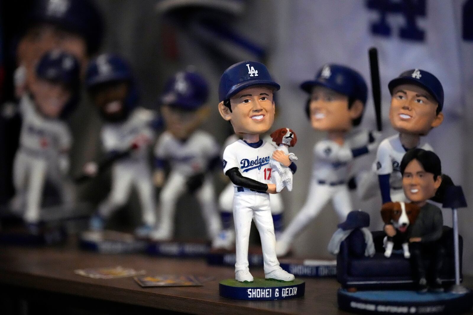 Pieces of collection items of Hironobu Kanno, representative of a private fan club of Shohei Ohtani of the Los Angeles Dodgers, are seen at his beauty salon in Oshu, northeastern Japan, the hometown of Ohtani, Tuesday, Oct. 29, 2024. (AP Photo/Eugene Hoshiko)