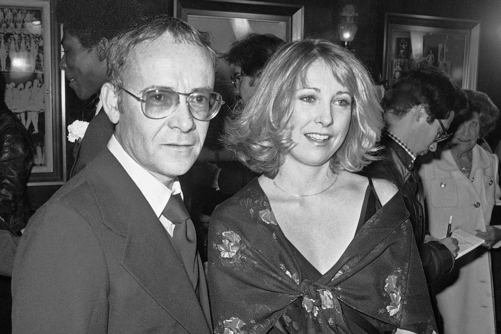 FILE - In this Nov. 15, 1977, file photo, Buck Henry and Teri Garr appear at the opening of the movie "Close Encounters of the Third Kind" in New York. (AP Photo/Ira Schwarz, File)