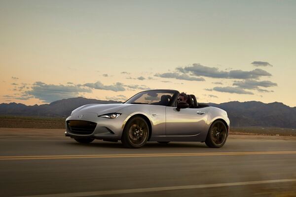 This photo provided by Mazda shows the 2025 MX-5 Miata. The Mazda MX-5 Miata is a roadster that not only offers a fun driving experience without sacrificing fuel efficiency but is also affordable. (Courtesy of Mazda North American Operations via AP)