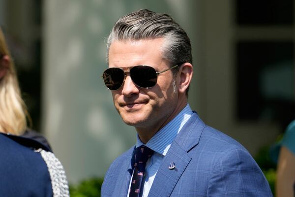 Secretary of Defense Pete Hegseth arrives for a National Day of Prayer event in the Rose Garden of the White House, Thursday, May 1, 2025, in Washington. (AP Photo/Alex Brandon)