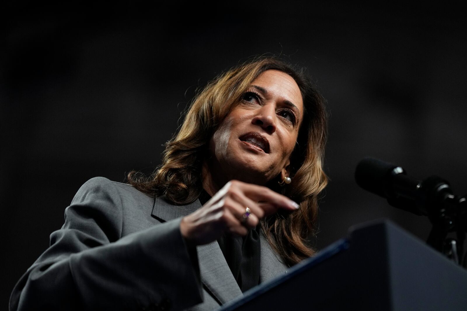 Democratic presidential nominee Vice President Kamala Harris speaks during a rally, Friday, Sept. 20, 2024, in Madison, Wis. (AP Photo/Charlie Neibergall)