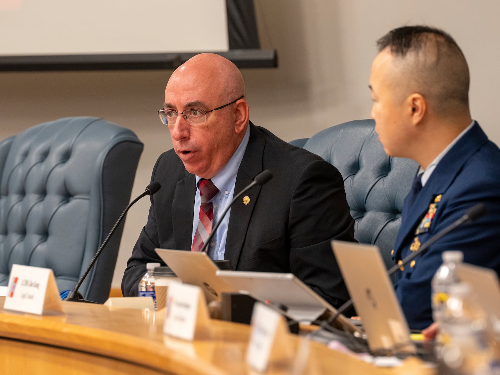 Marcel Muise, NTSB questions Amber Bay, Former OceanGate Director of Administration at the Titan marine board of investigation hearing inside the Charleston County Council Chambers Tuesday, Sept. 24, 2024, in North Charleston, S.C. (Corey Connor via AP, Pool)