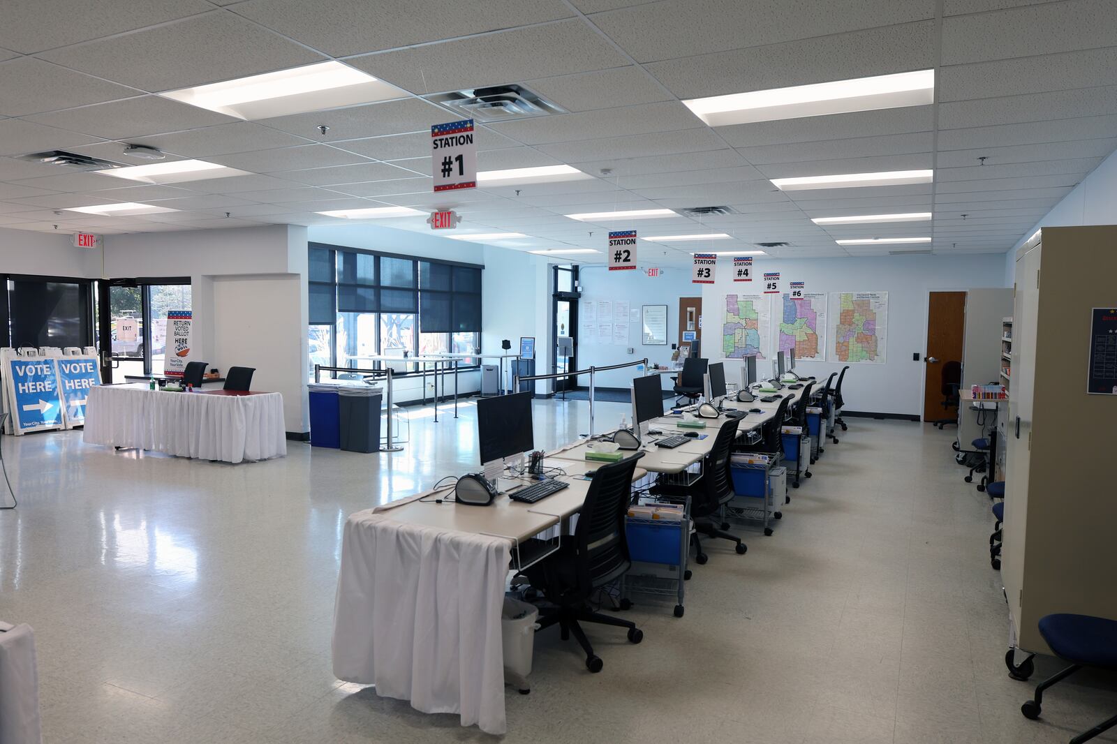 The City of Minneapolis early voting center is setup a day early and ready for in-person voters, shown Thursday, Sept. 19, 2024, in Minneapolis, Minn. In-person voting in the 2024 presidential contest begins Friday in three states, including Democratic vice presidential candidate Tim Walz's home state of Minnesota, with just over six weeks left before Election Day. (AP Photo/Adam Bettcher)