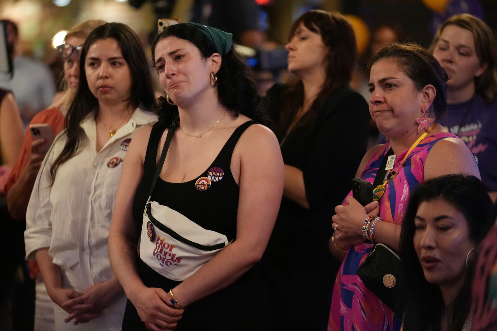 Supporters of Florida's Amendment 4, which would have enshrined abortion rights in the state, react after the amendment's defeat, during a watch party for the Yes On 4 campaign, on Election Day, Tuesday, Nov. 5, 2024, in St. Petersburg, Fla. (AP Photo/Rebecca Blackwell)