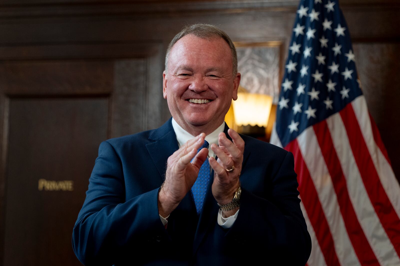 Newly appointed Los Angeles Police Chief Jim McDonnell attends a news conference in Los Angeles, Friday, Oct. 4, 2024. (AP Photo/Jae C. Hong)