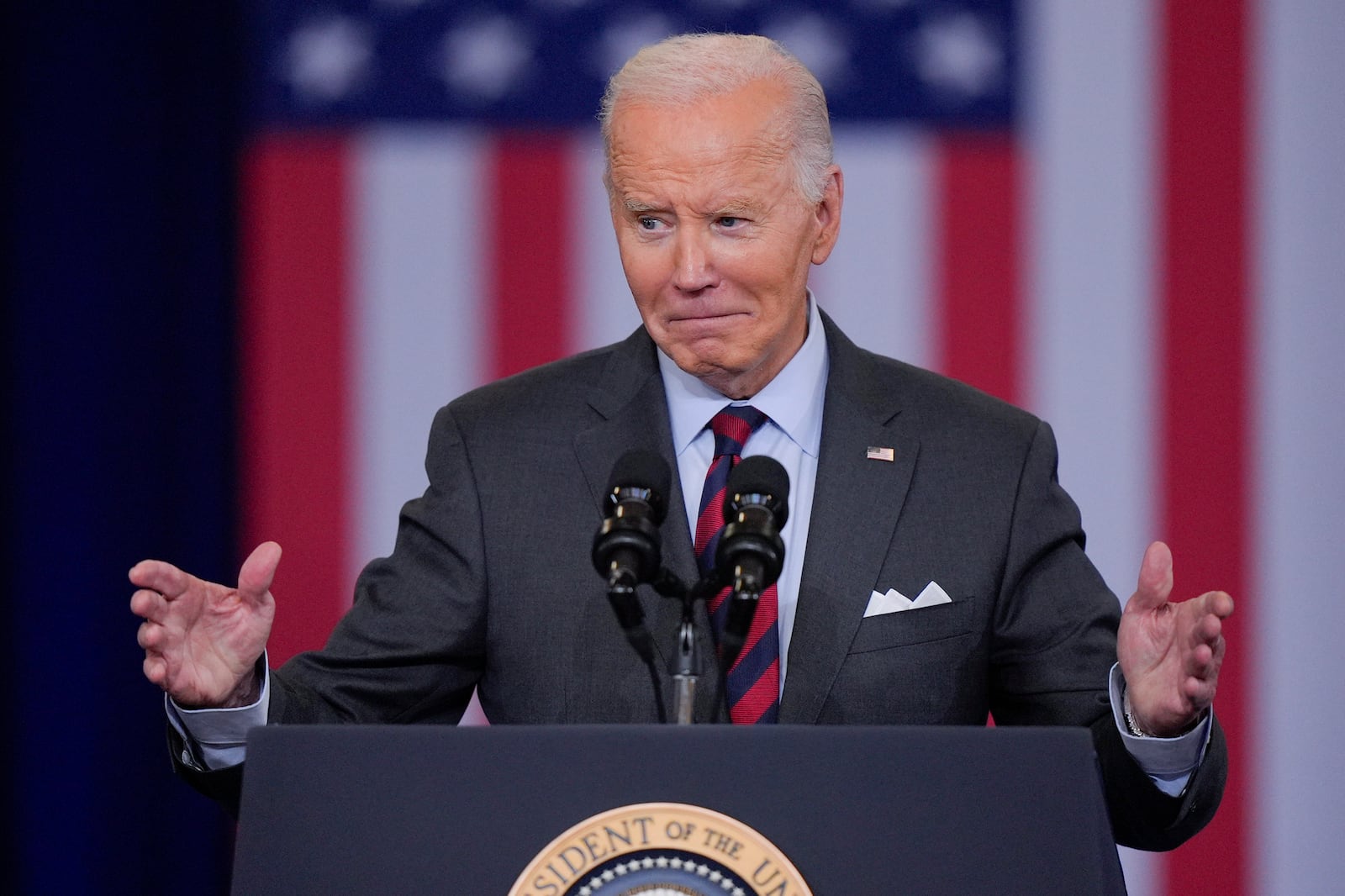 President Joe Biden delivers remarks on lowering the cost of prescription drugs, at NHTI Concord Community College, Tuesday, Oct. 22, 2024, in Concord, N.H.. (AP Photo/Steven Senne)