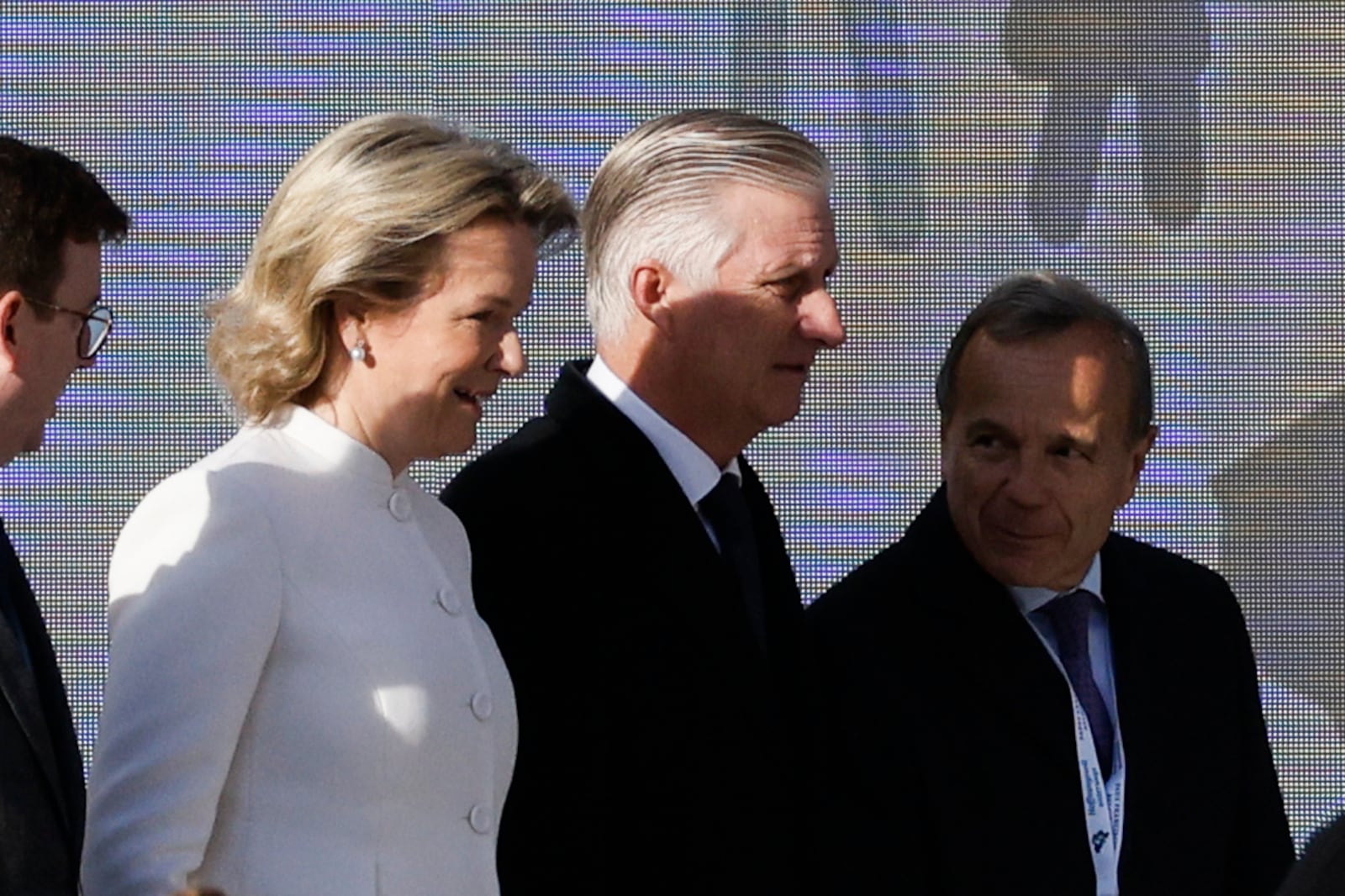 Queen Mathilde and King Philippe arrives to attend the holy mass by Pope Francis at the King Baudouin stadium in Brussels, Belgium, Sunday, Sept. 29, 2024. (AP Photo/Omar Havana)