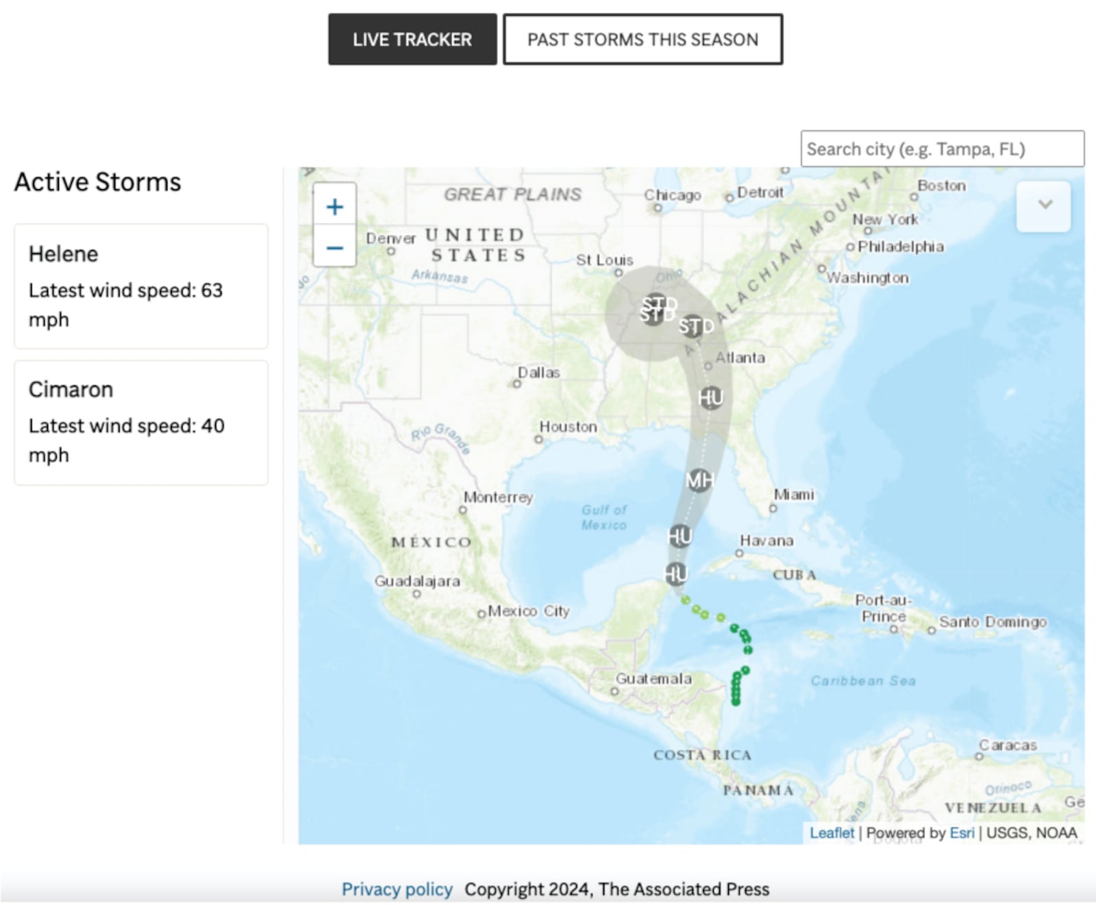 The latest information about tropical weather systems in an interactive map. (AP Digital Embed)