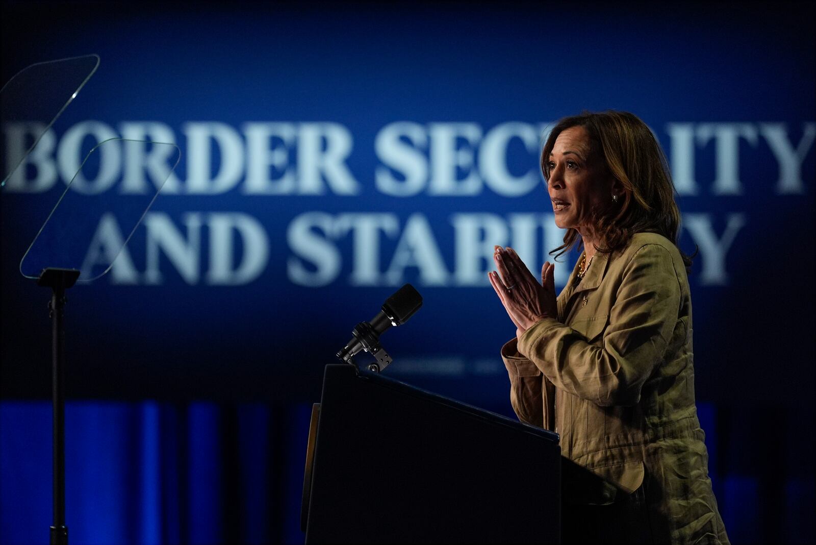 Democratic presidential nominee Vice President Kamala Harris speaks at Cochise College Douglas Campus in Douglas, Ariz., Friday, Sept. 27, 2024. (AP Photo/Carolyn Kaster)