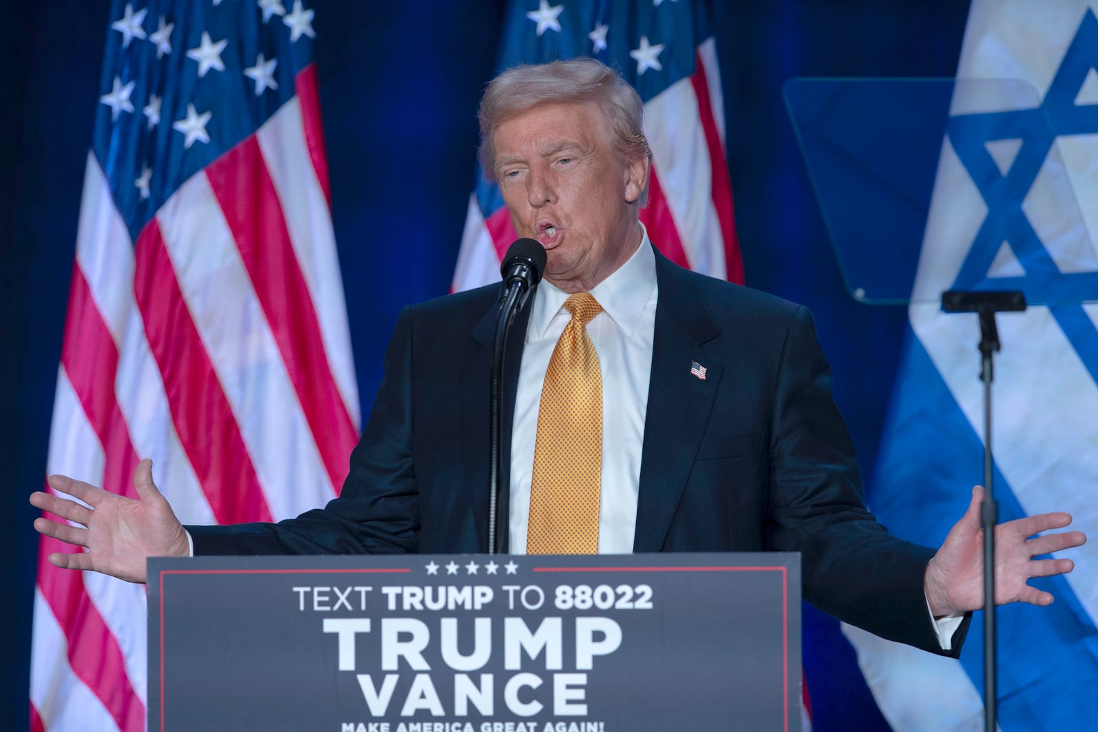 Republican presidential candidate former President Donald Trump speaks during a "Fighting Anti-Semitism in America" event, Thursday, Sept. 19 2024, in Washington. (AP Photo/Jose Luis Magana)