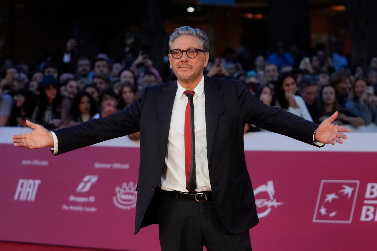 Sergio Castellitto poses on the red carpet before the screening of the movie "Conclave" at the 19th Rome Film Festival, in Rome, Saturday, Oct. 26, 2024. (AP Photo/Alessandra Tarantino)