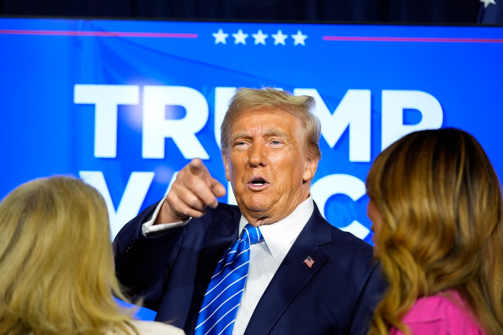 Republican presidential nominee former President Donald Trump gestures at a campaign event at Discovery World, Friday, Oct. 1, 2024, in Milwaukee. (AP Photo/Alex Brandon)