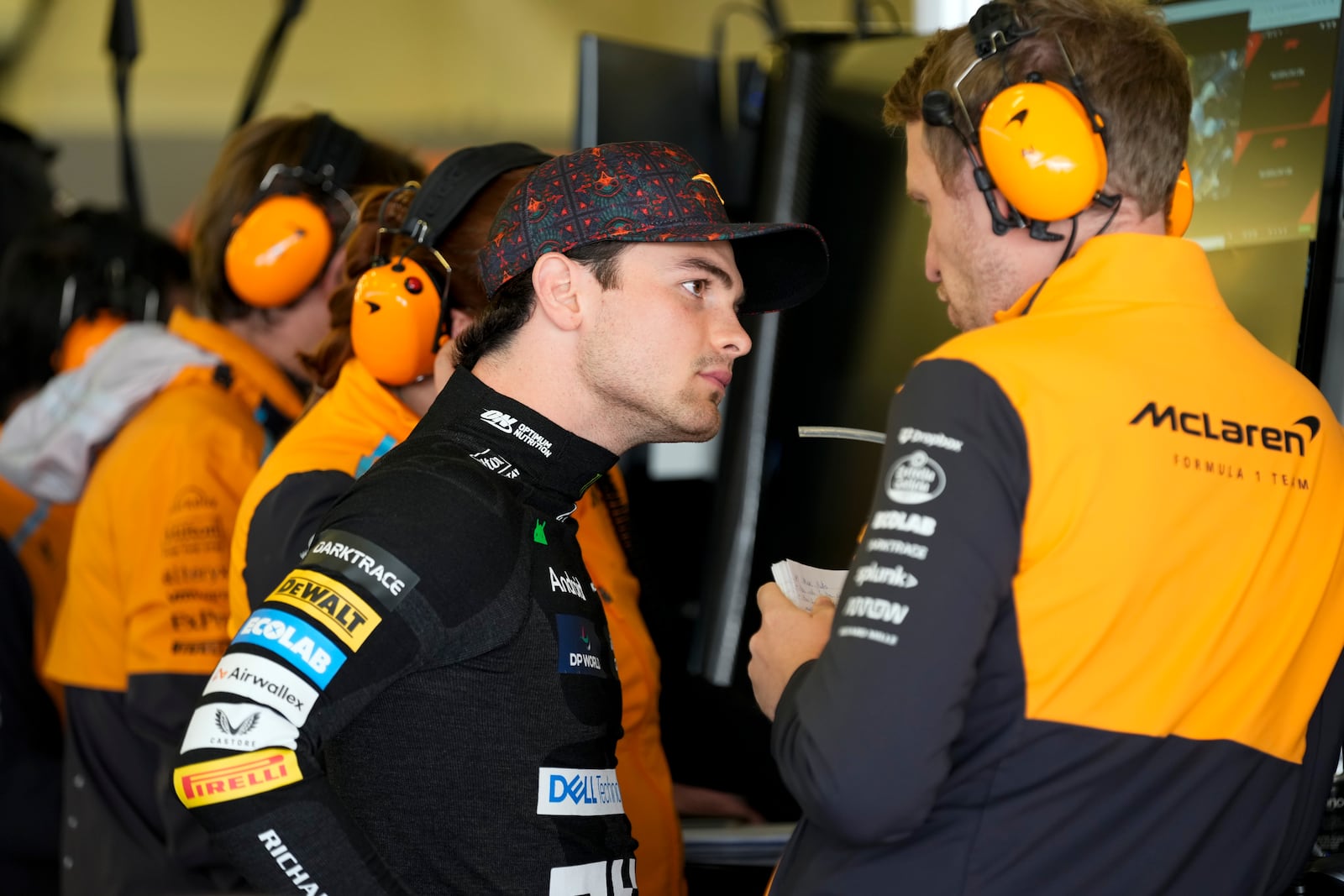 McLaren driver Pato O'Ward, of Mexico, receives instructions during the first free practice ahead of the Formula One Mexico Grand Prix auto race at the Hermanos Rodriguez racetrack in Mexico City, Friday, Oct. 25, 2024. (AP Photo/Moises Castillo)