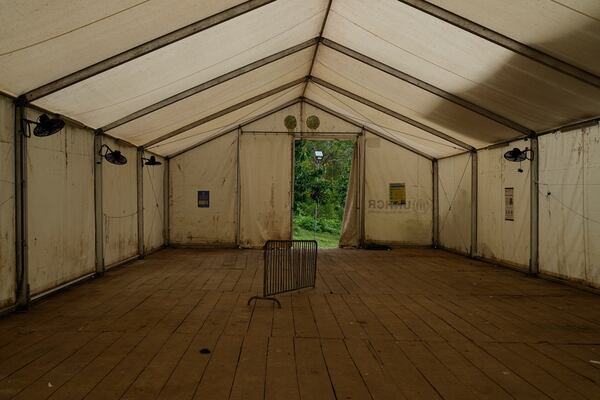 A migrant reception center that normally received hundreds of people every day after they crossed the Darien Gap on their journey north to the United States, stands empty in Lajas Blancas, Panama, April 6, 2025. (AP Photo/Matias Delacroix)