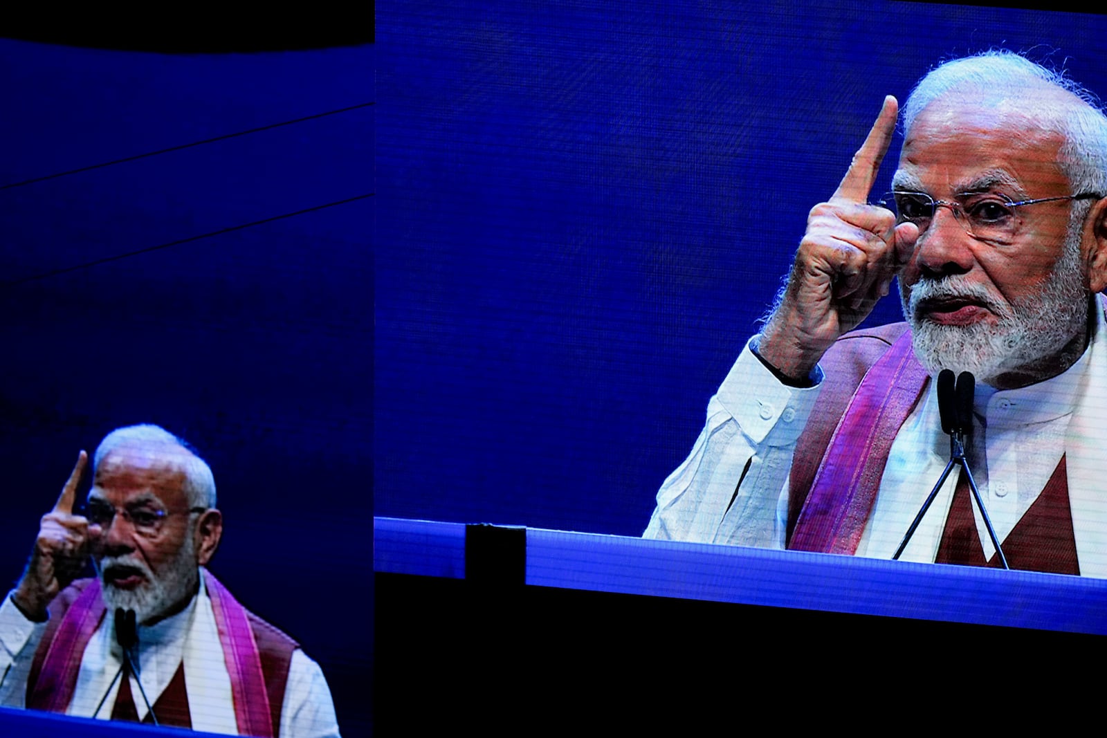 Narendra Modi, Prime Minister of India, speaks at an event in Uniondale, N.Y., Sunday, Sept. 22, 2024. (AP Photo/Seth Wenig)