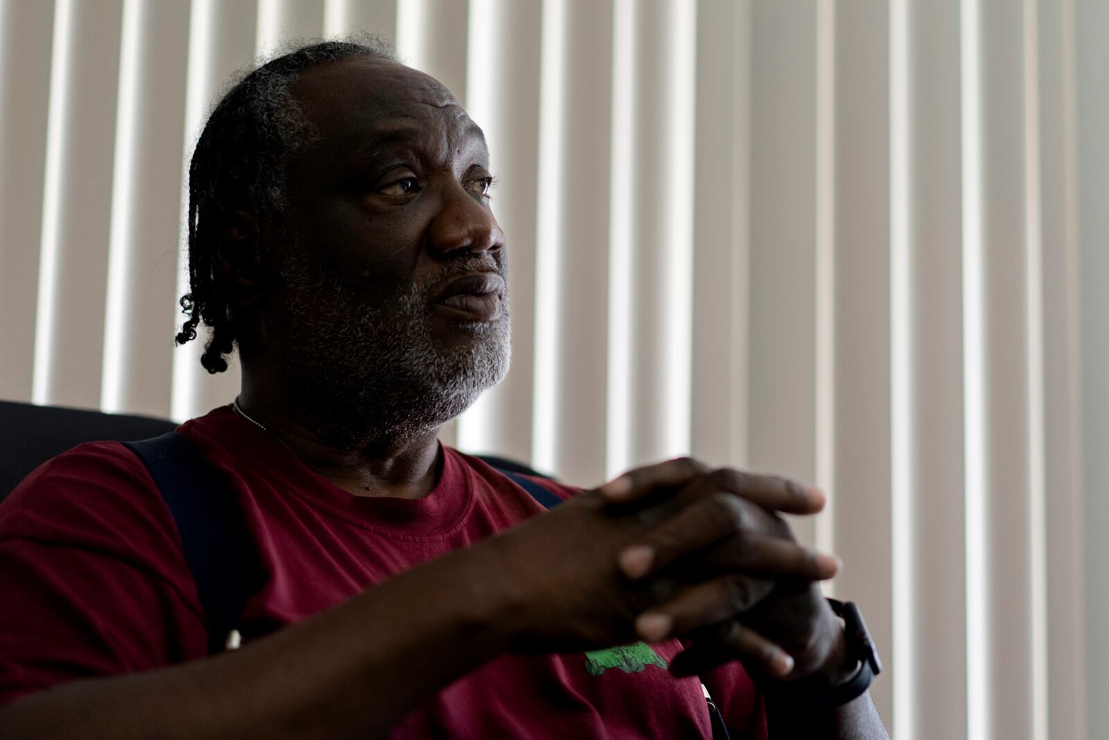 Pastor Andrew E. Mobley, Sr. pauses in his office at The Family Needs, Inc. food pantry, Tuesday, Sept. 17, 2024, in Springfield, Ohio. (AP Photo/Carolyn Kaster)