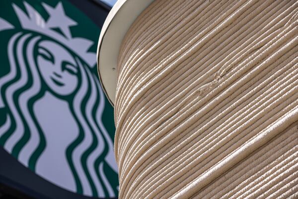 A view of the exterior shows a 3D printed Starbucks building Monday, April 28, 2025, in Brownsville, Texas. (AP Photo/Michael Gonzalez)