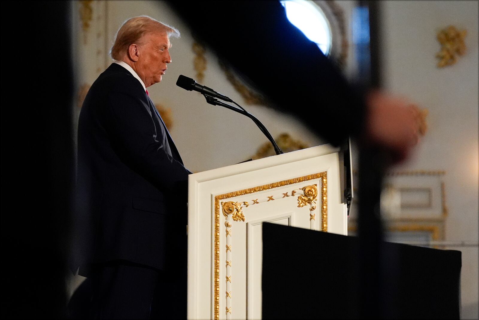 Republican presidential nominee former President Donald Trump speaks during a news conference at his Mar-a-Lago estate, Tuesday, Oct. 29, 2024, in Palm Beach, Fla. (AP Photo/Julia Demaree Nikhinson)