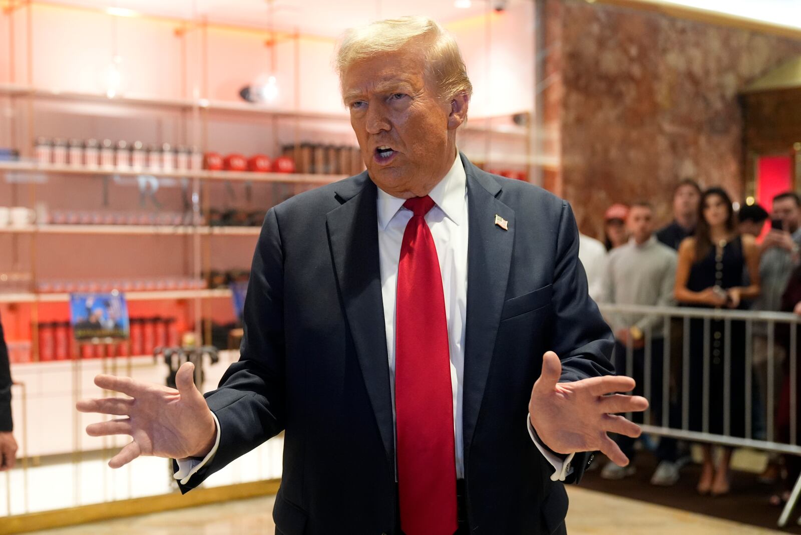 Republican presidential nominee former President Donald Trump speaks at Trump Tower in New York, Thursday, Sept. 26, 2024. (Seth Wenig)