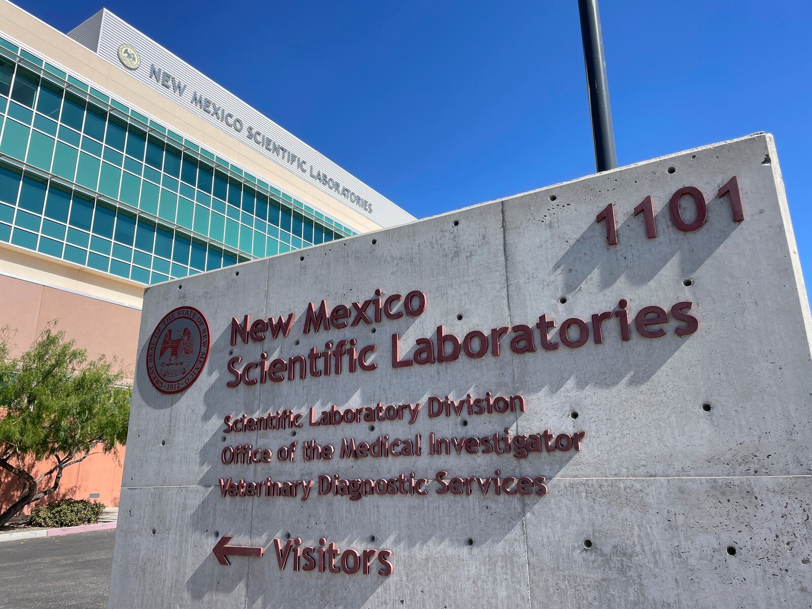 This Oct. 3, 2024 image shows the Office of the Medical Investigator in Albuquerque, New Mexico, where experts work to identify scores of presumed migrants whose remains have been found along the border in southern New Mexico. (AP Photo/Susan Montoya Bryan)