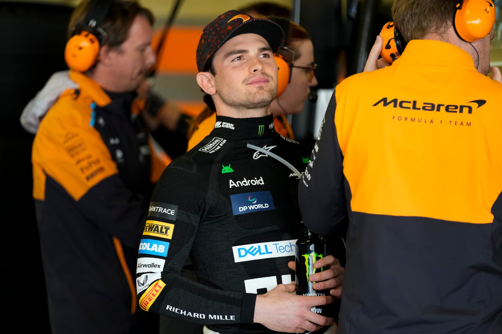 McLaren driver Pato O'Ward, of Mexico, receives instructions during the first free practice ahead of the Formula One Mexico Grand Prix auto race at the Hermanos Rodriguez racetrack in Mexico City, Friday, Oct. 25, 2024. (AP Photo/Moises Castillo)