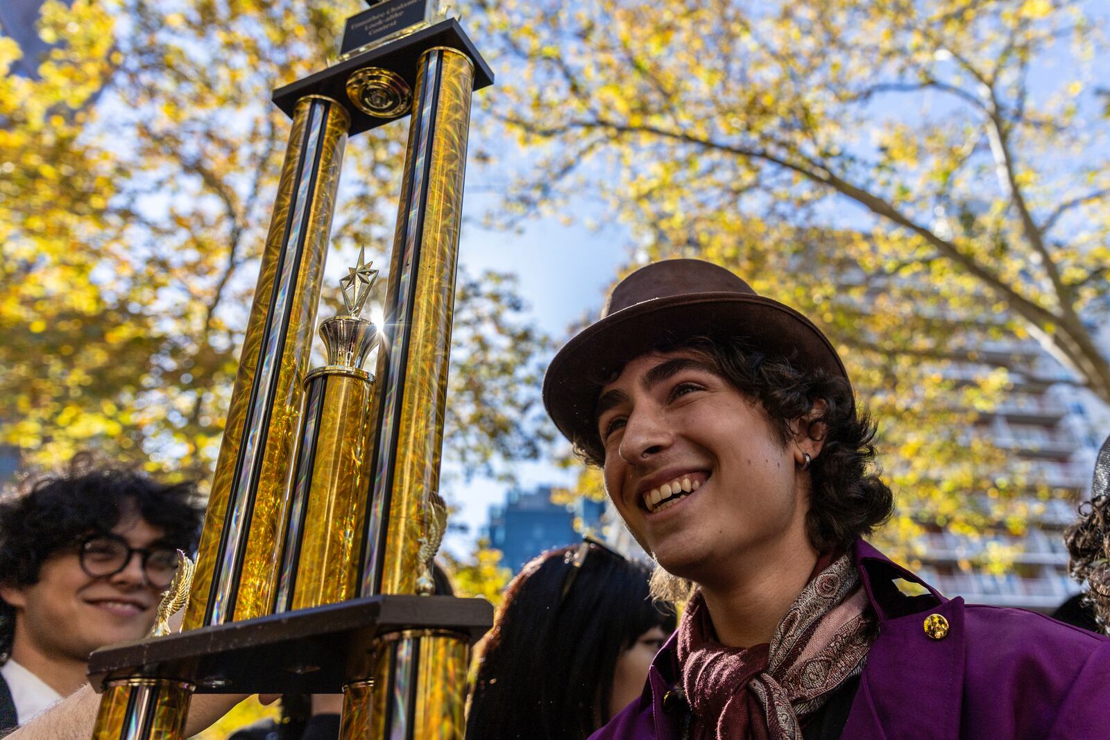 CORRECTS LAST NAME TO MITCHELL FROM MITCHEL - Miles Mitchell, 21, winner of the Timothee Chalomet lookalike contest held near Washington Square Park, Sunday, Oct. 27, 2024, in New York. (AP Photo/Stefan Jeremiah)