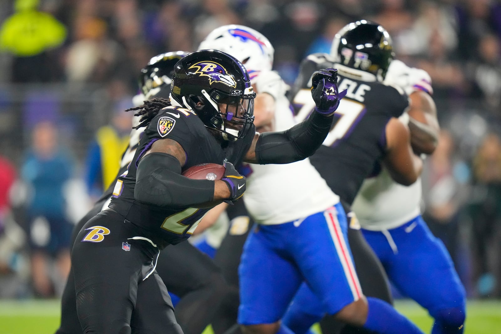 Baltimore Ravens running back Derrick Henry runs for a long touchdown against the Buffalo Bills during the first half of an NFL football game, Sunday, Sept. 29, 2024, in Baltimore. (AP Photo/Stephanie Scarbrough)