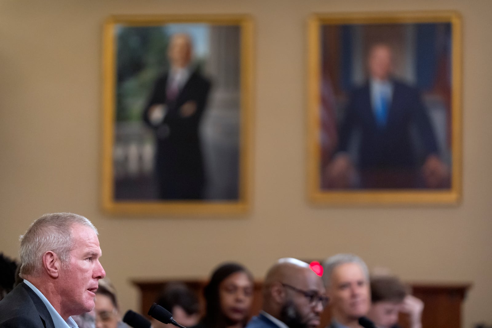 Former NFL quarterback Brett Favre appears before the House Committee on Ways and Means on Capitol Hill, Tuesday, Sept. 24, 2024, in Washington. (AP Photo/Mark Schiefelbein)