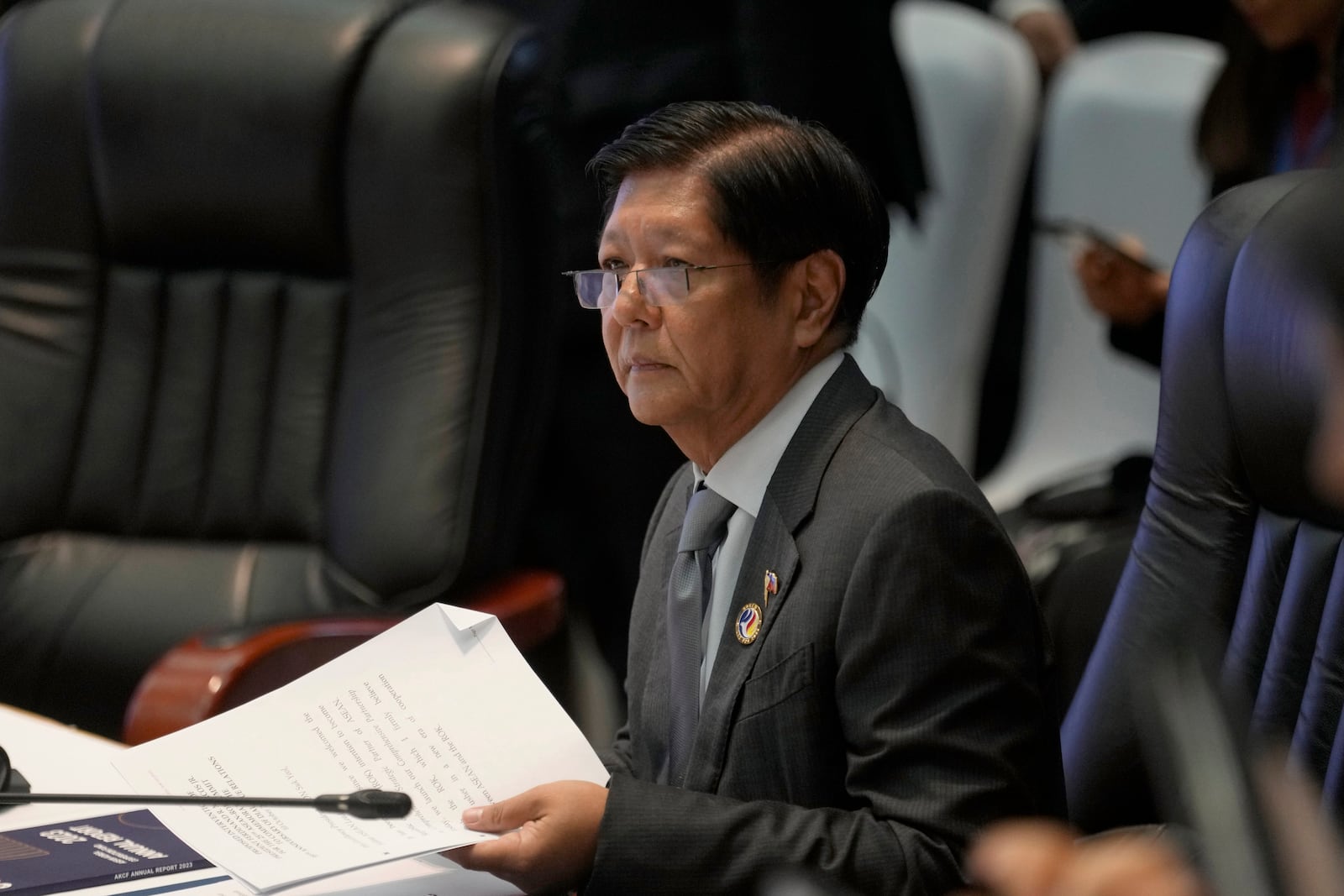 Philippines President Ferdinand Marcos Jr. attends the 25th ASEAN - South Korea Summit to commemorate the 35th Anniversary of Dialogue Relation in Vientiane, Laos, Thursday, Oct. 10, 2024. (AP Photo/Sakchai Lalit)