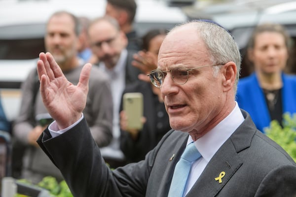 Israeli Ambassador to the U.S. Yechiel Leiter talks with reporters Thursday, May 22, 2025, after two staff members of the Israeli Embassy in Washington were killed outside the Capital Jewish Museum, Thursday, Wednesday night in Washington.(AP Photo/Rod Lamkey, Jr.)