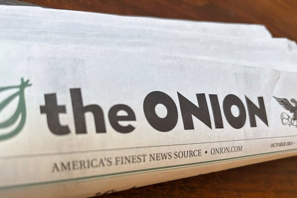 FILE - A copy of the satirical outlet The Onion is seen Thursday, Nov. 14, 2024, in Little Rock, Ark. (AP Photo/Jill Bleed, File)