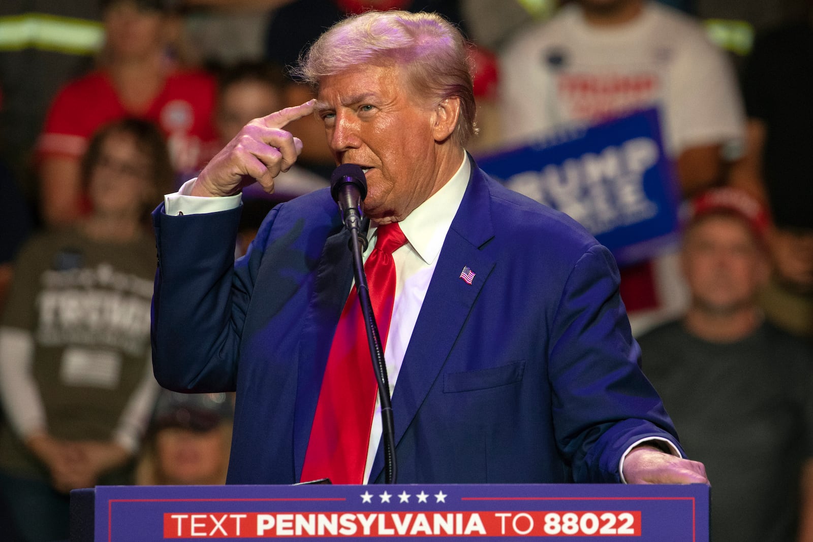 Republican presidential nominee former President Donald Trump speaks during a campaign rally at Ed Fry Arena in Indiana, Pa., Monday, Sept. 23, 2024. (AP Photo/Rebecca Droke)