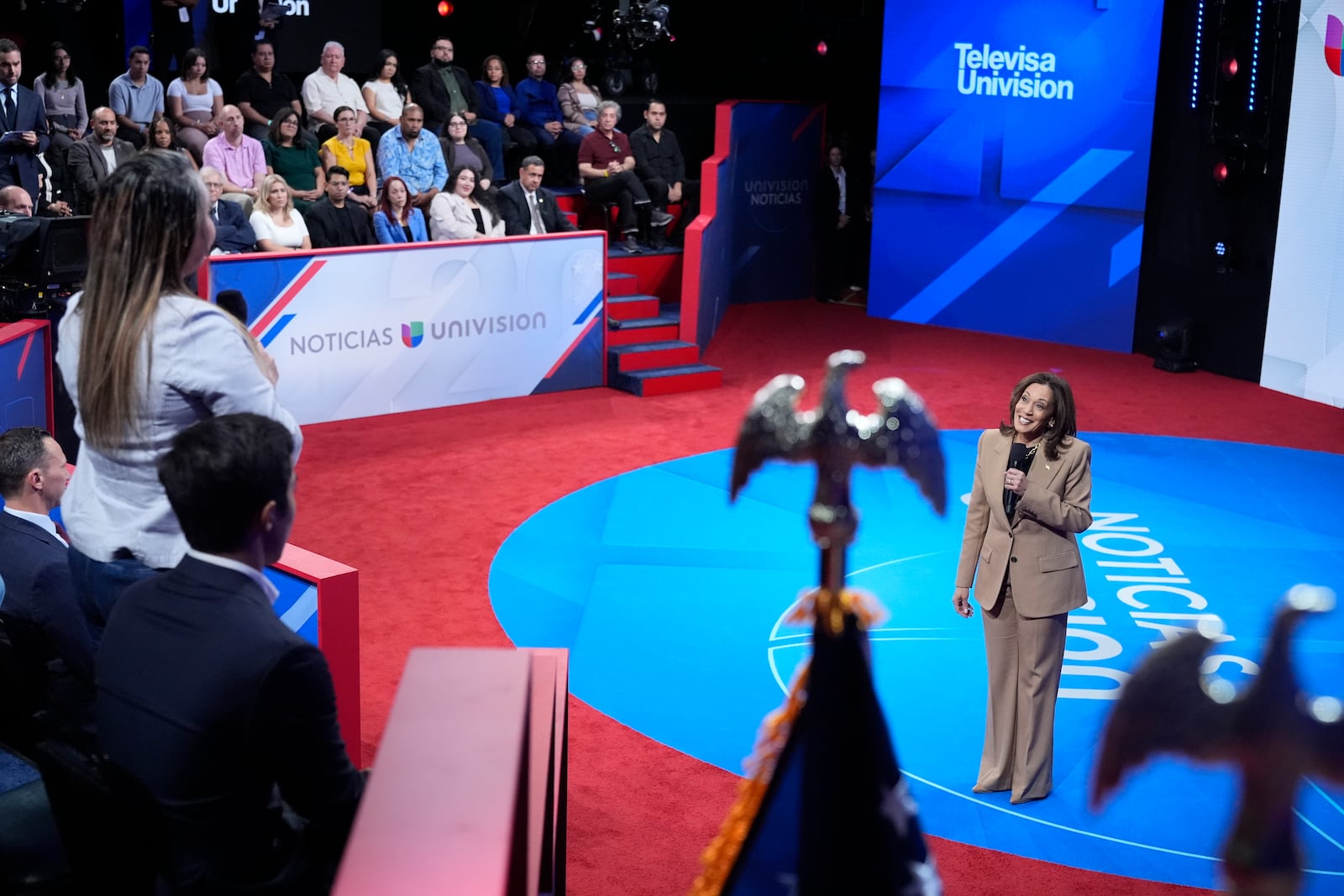 Democratic presidential nominee Vice President Kamala Harris speaks during a Town Hall event hosted by Univision, Thursday, Oct. 10, 2024, at the University of Nevada Las Vegas. (AP Photo/Jacquelyn Martin)