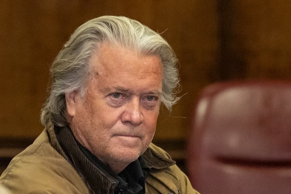 Steve Bannon appears in Manhattan criminal court in New York, Tuesday, Nov. 12, 2024. (AP Photo/Yuki Iwamura)