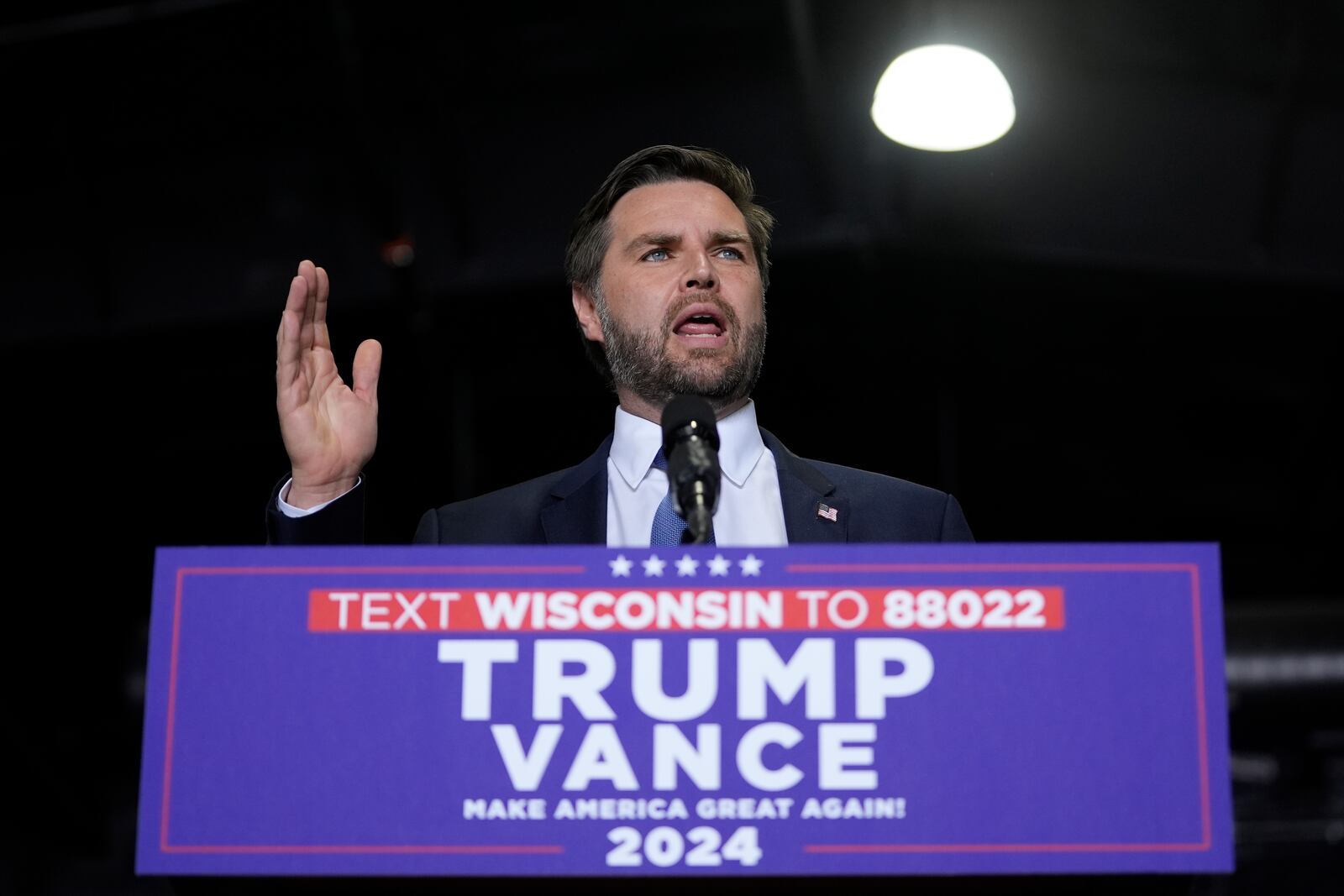 Republican vice presidential nominee Sen. JD Vance, R-Ohio, speaks at a campaign event, Tuesday, Sept. 17, 2024 in Eau Claire, Wis. (AP Photo/Abbie Parr)