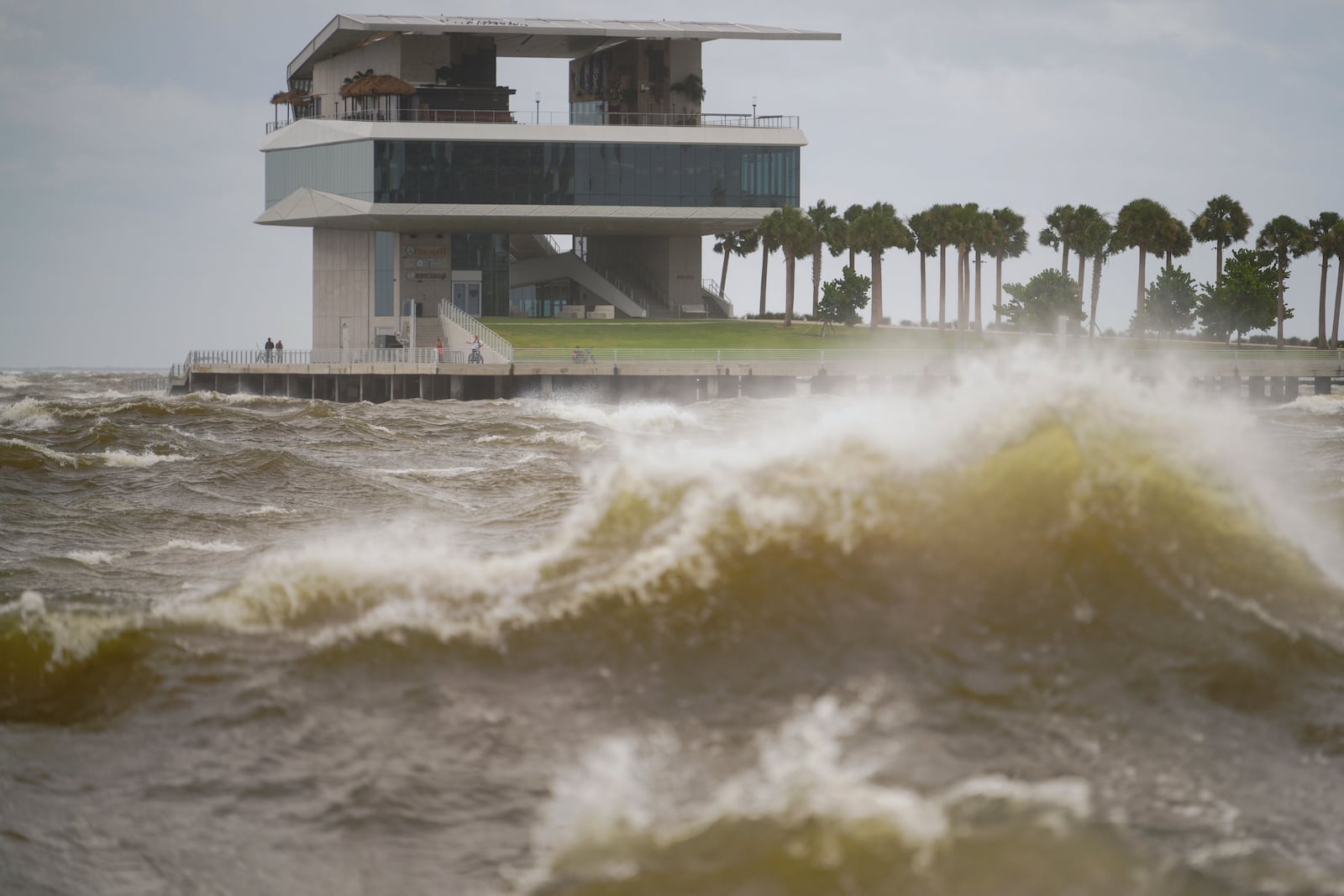 The St. Pete Pier is pictured among high winds and waves as Hurricane Helene makes its way toward the Florida panhandle, passing west of Tampa Bay, Thursday, Sept. 26, 2024 in St. Petersburg, Fla. (Martha Asencio-Rhine/Tampa Bay Times via AP)