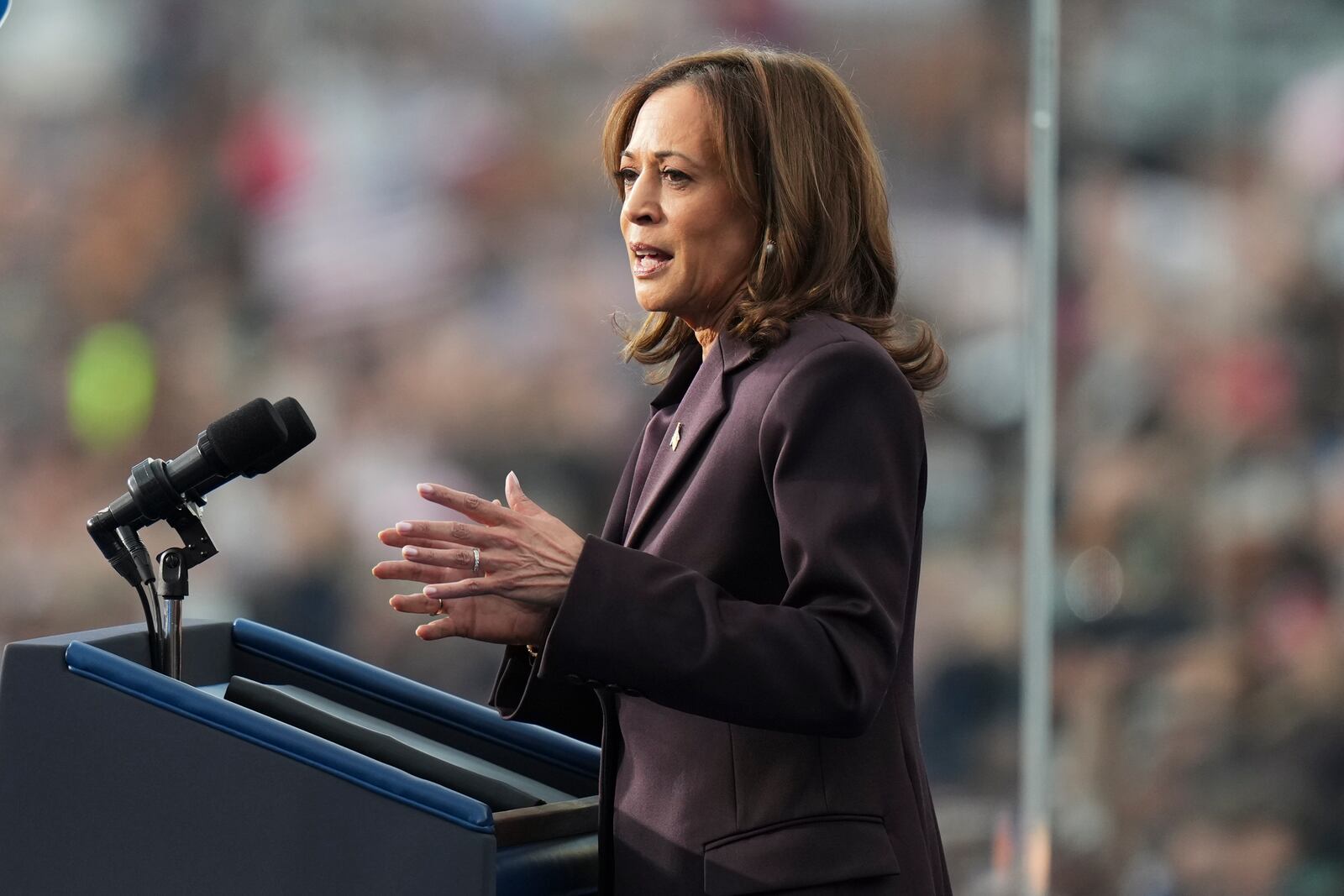 Vice President Kamala Harris delivers a concession speech for the 2024 presidential election, Wednesday, Nov. 6, 2024, on the campus of Howard University in Washington. (AP Photo/Stephanie Scarbrough)