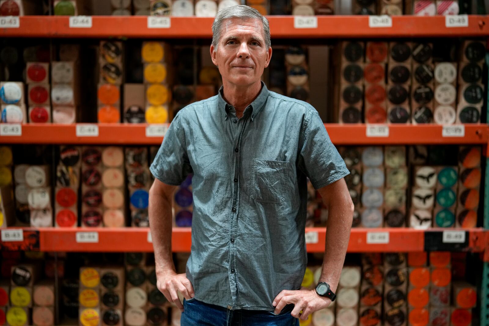 Mark Michaels is the CEO & Chairman of United Record Pressing poses for a portrait July 11, 2024, in Nashville, Tenn. (AP Photo/George Walker IV)