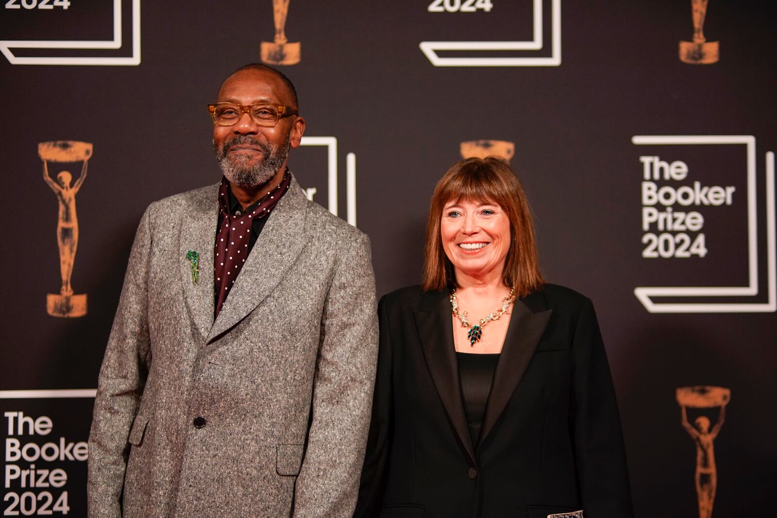 Lenny Henry, left, arrives at the Booker Prize award dinner in London, Tuesday, Nov. 12, 2024. (AP Photo/Alberto Pezzali)