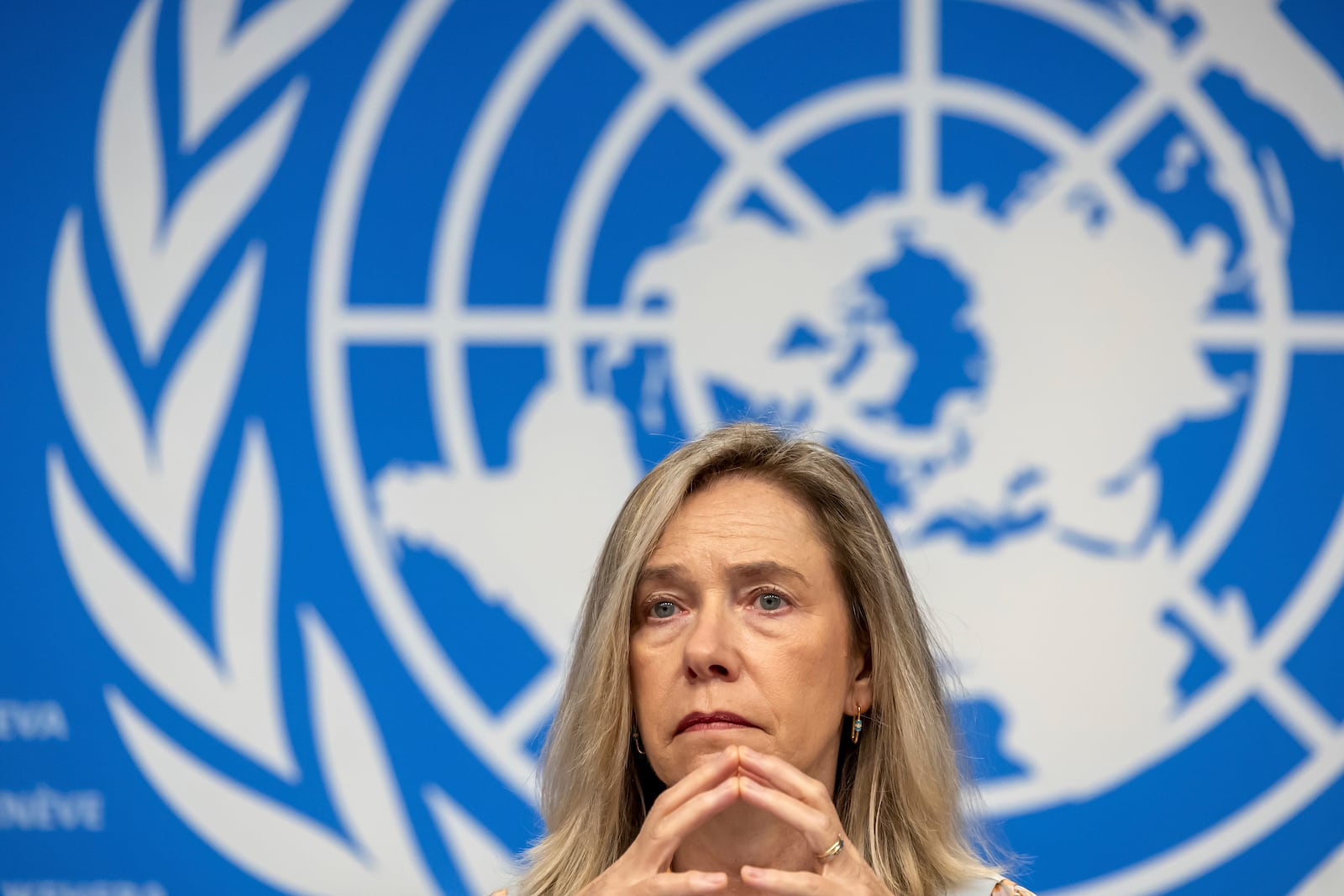 Celeste Saulo, secretary-general of World Meteorological Organization (WMO), presents the WMO's State of Global Water Resources report during a press conference at the European headquarters of the United Nations in Geneva, Switzerland, Monday, Oct. 7, 2024. (Salvatore Di Nolfi/Keystone via AP)