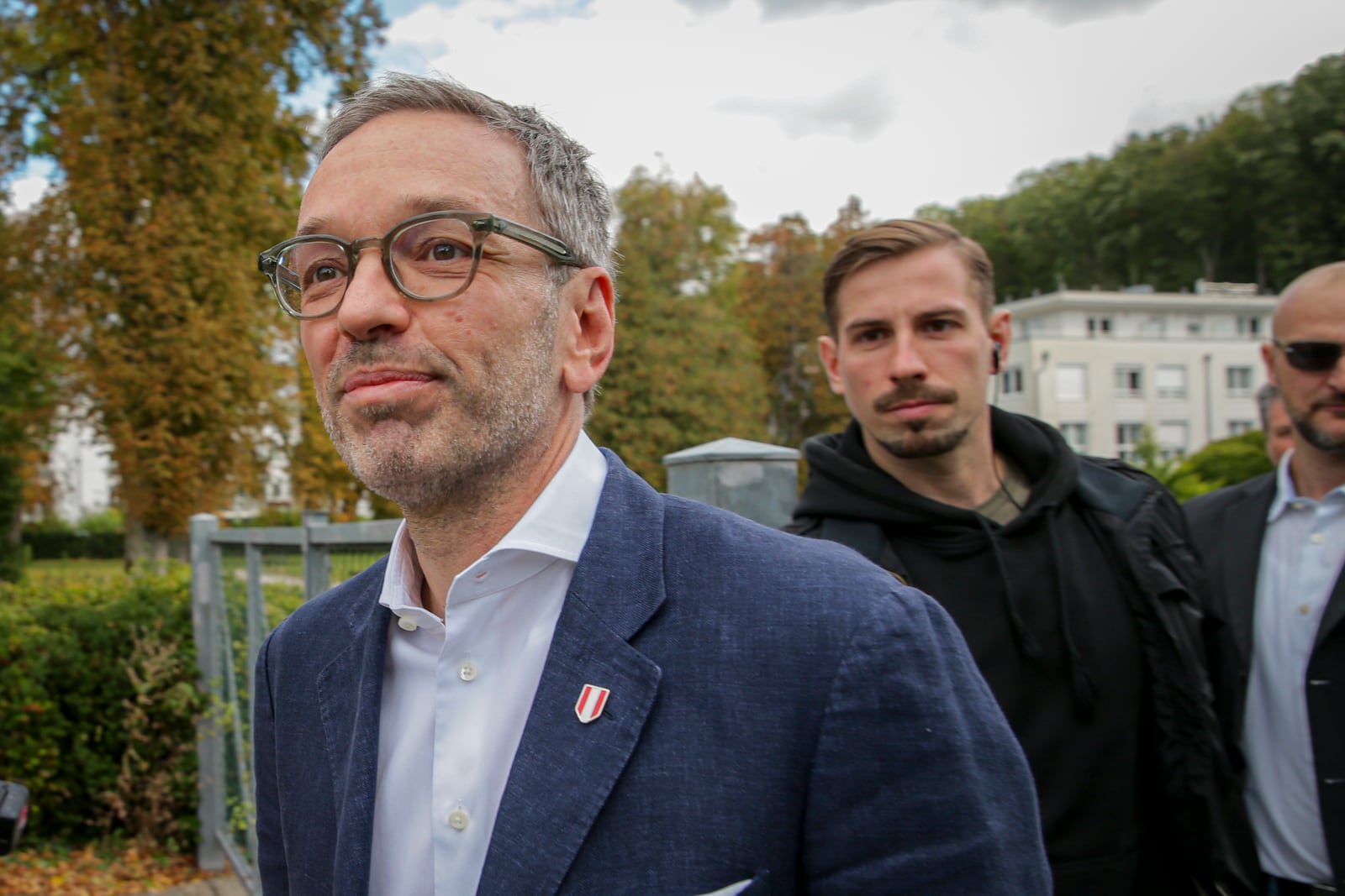 Herbert Kickl, leader of the Freedom Party of Austria leaves a polling station in Purkersdorf, Austria, Sunday, Sept. 29, 2024, after casting his vote in the country's national election. (AP Photo/Heinz-Peter Bader)