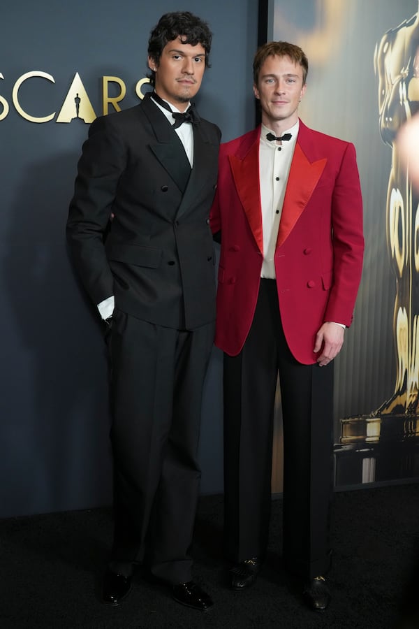 Omar Apollo, left, and Drew Starkey arrive at the 15th Governors Awards on Sunday, Nov. 17, 2024, at The Ray Dolby Ballroom in Los Angeles. (Photo by Jordan Strauss/Invision/AP)