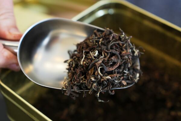 Loose leaf tea is shown at the TeaHaus Thursday, April 24, 2025, in Ann Arbor, Mich. (AP Photo/Paul Sancya)